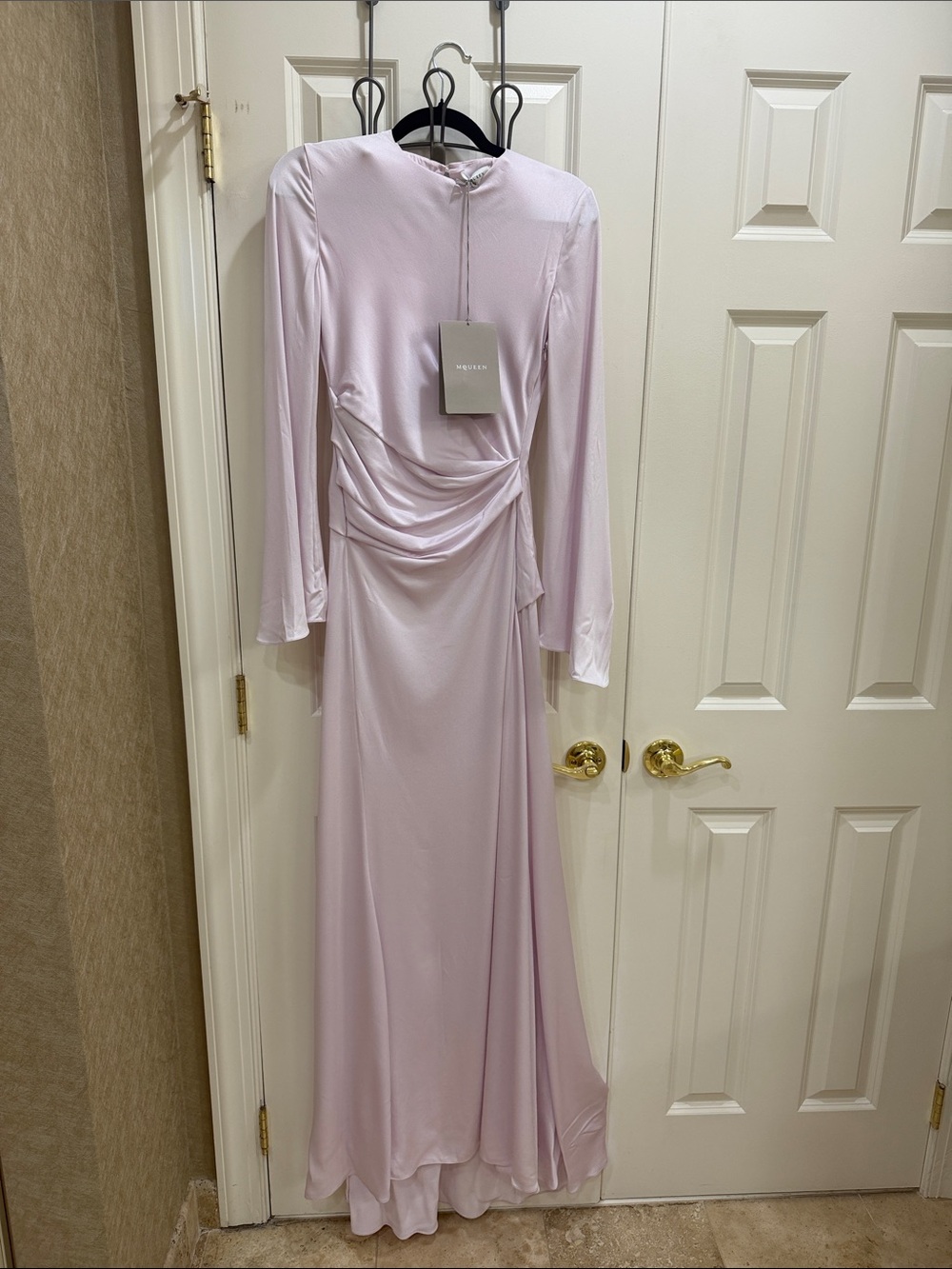 Alexander McQueen Pale Lilac Long-Sleeve Draped Gown